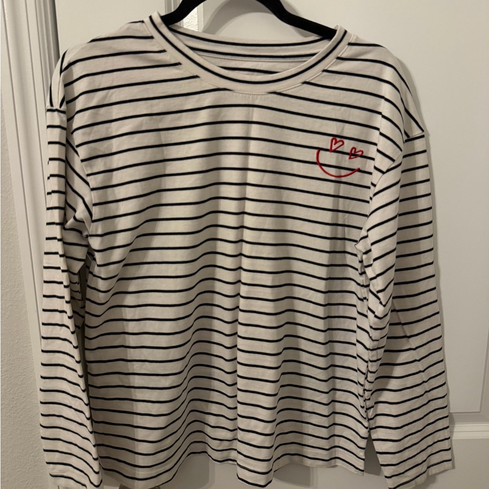A New Day Black and White Striped Valentine’s Day Top